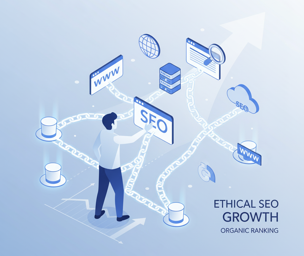 A digital marketer building quality backlinks through ethical white-hat SEO link-building strategies.