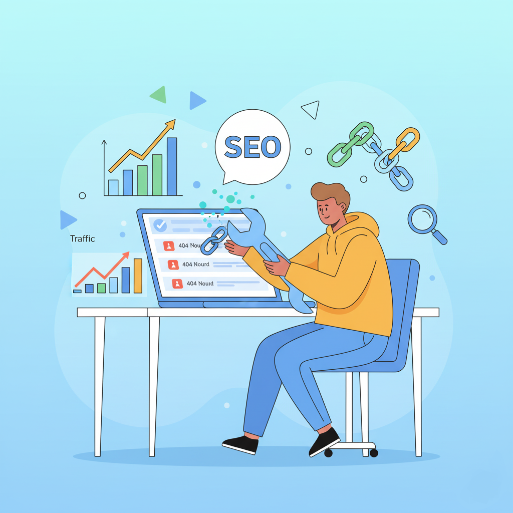 SEO marketer analyzing website links to identify and replace broken backlinks for better ranking
