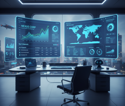 A digital dashboard displaying modern SEO Marketing tools and analytics for 2025