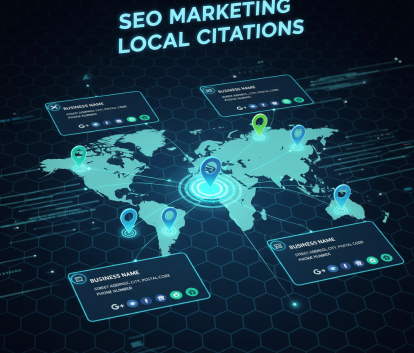 A visual representation of SEO Marketing Local Citations showing business listings across online directories