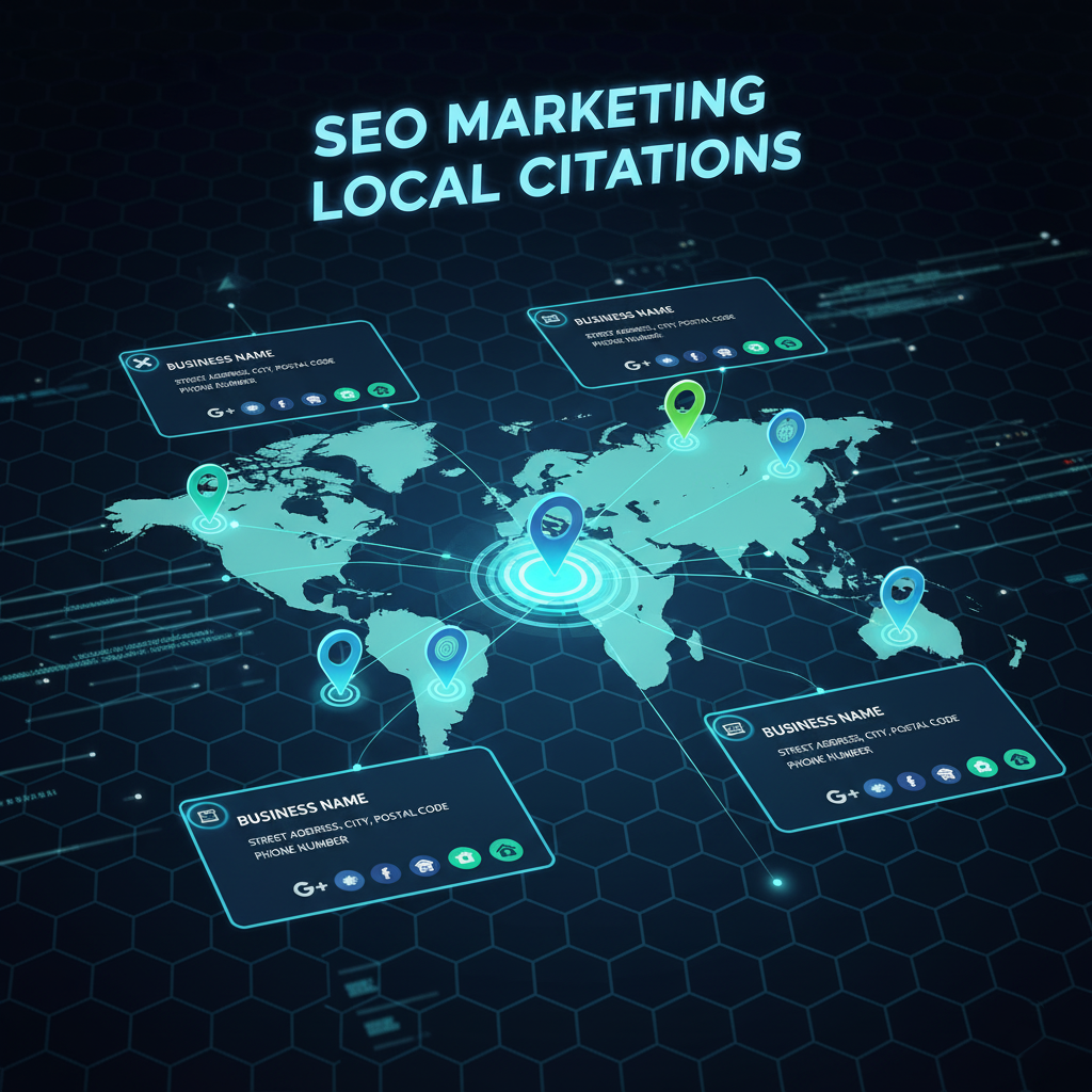 A visual representation of SEO Marketing Local Citations showing business listings across online directories