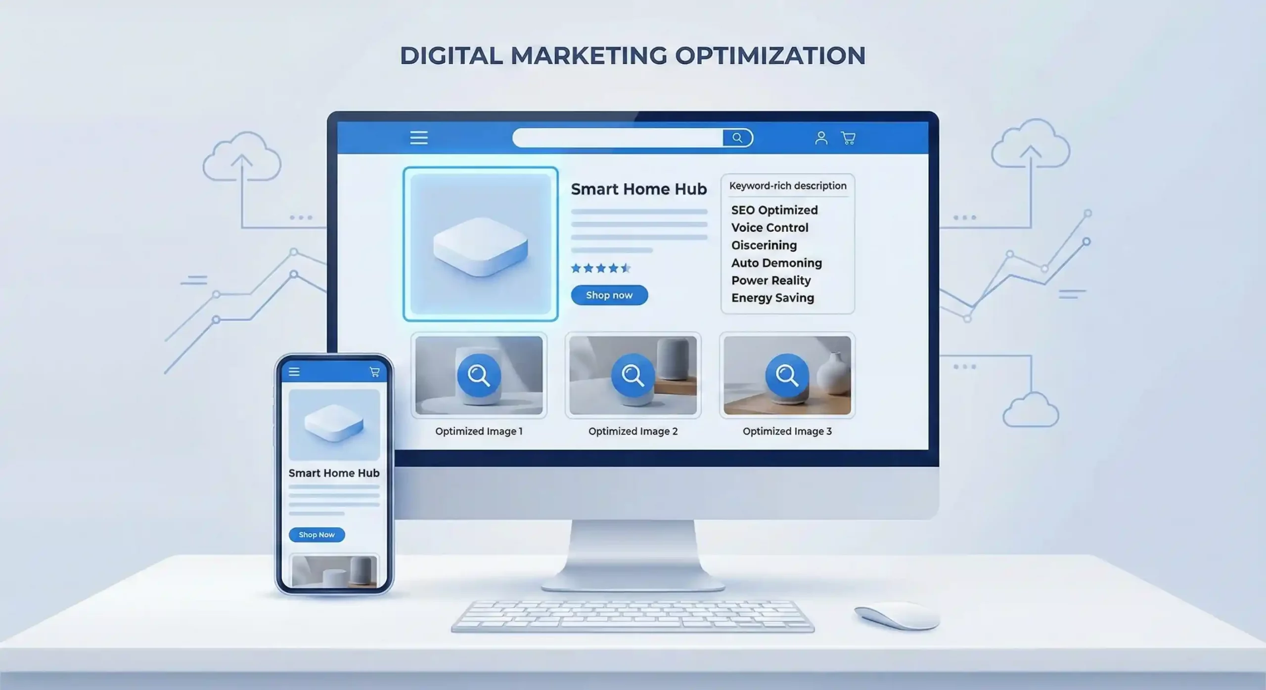 SEO Marketing strategy showing optimized product page elements for higher Google rankings