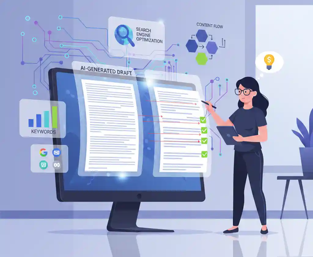 AI-generated content workflow optimized for SEO marketing and search visibility