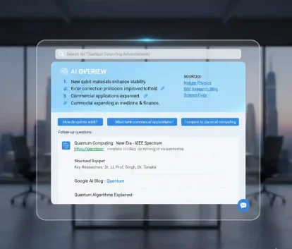 AI-powered Google Search Generative Experience interface showing summarized results and source citations