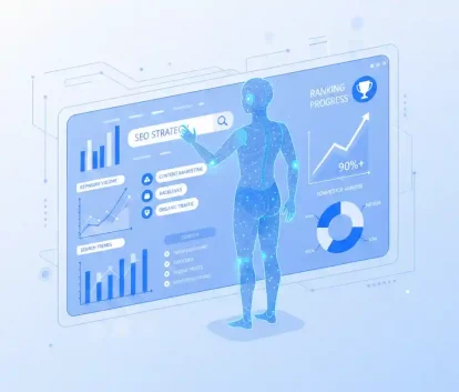 AI-powered keyword research tools analyzing SEO marketing data and search trends