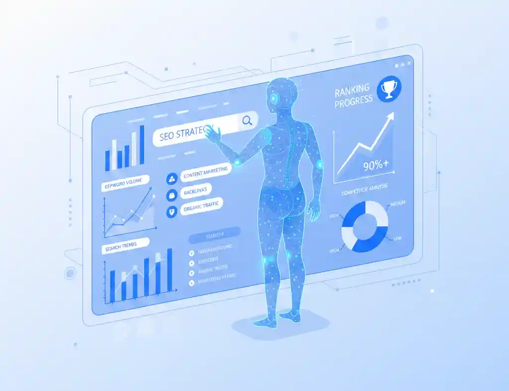 AI-powered keyword research tools analyzing SEO marketing data and search trends