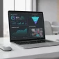 Digital marketing dashboard showing SEO analytics, conversion funnels, user behavior tracking, and performance optimization metrics on a laptop screen