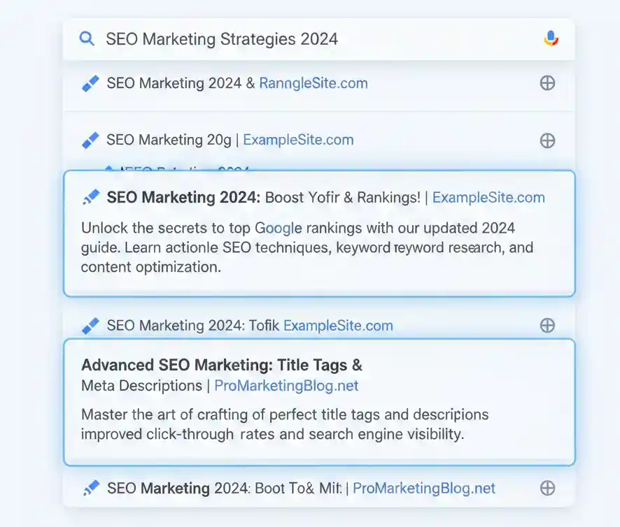 Learn how SEO Marketing uses optimized title tags and meta descriptions to increase CTR, attract qualified traffic, and improve SERP performance